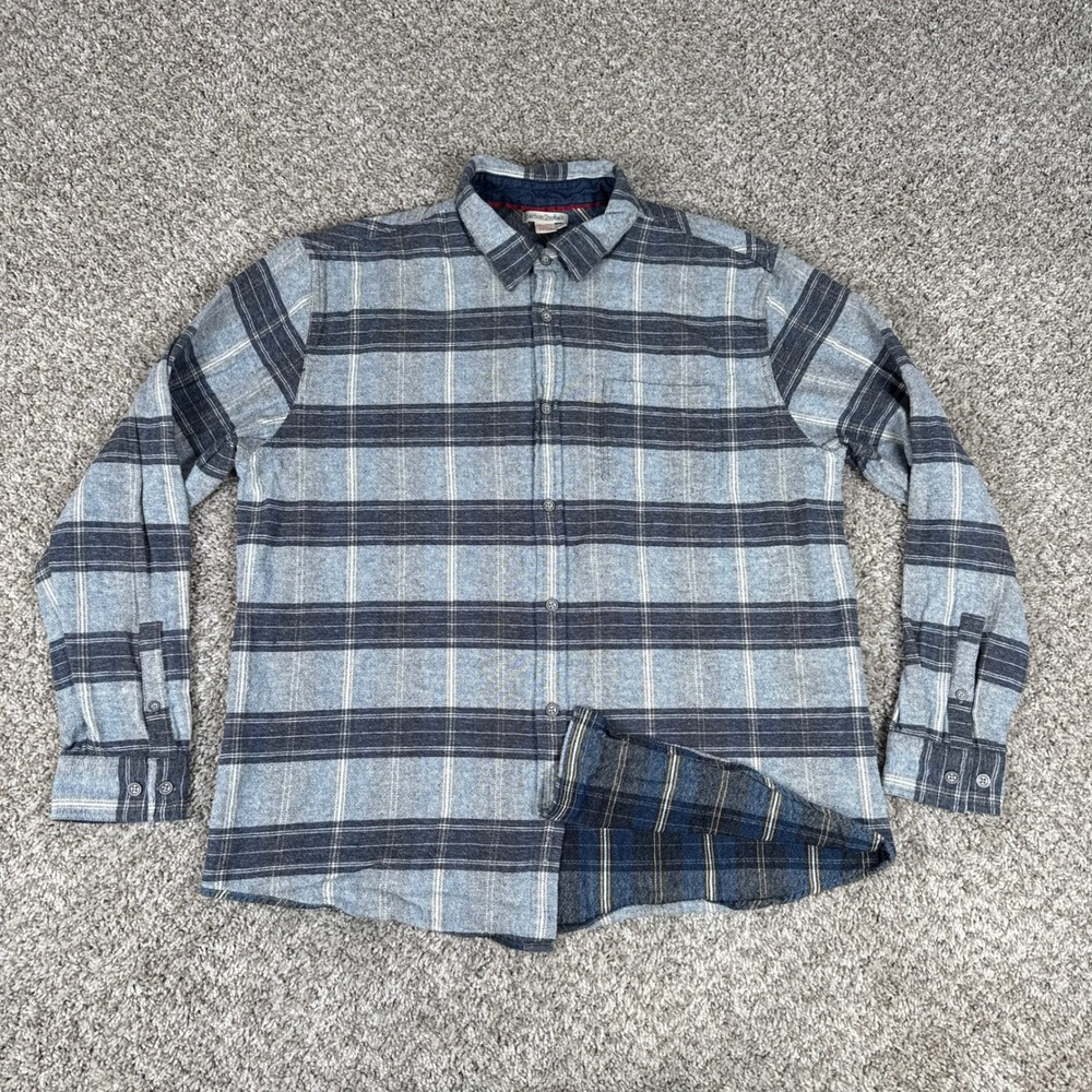 Carbon2Cobalt Shirt Mens Large Blue Grey Plaid Flannel Cotton Button Down Pocket